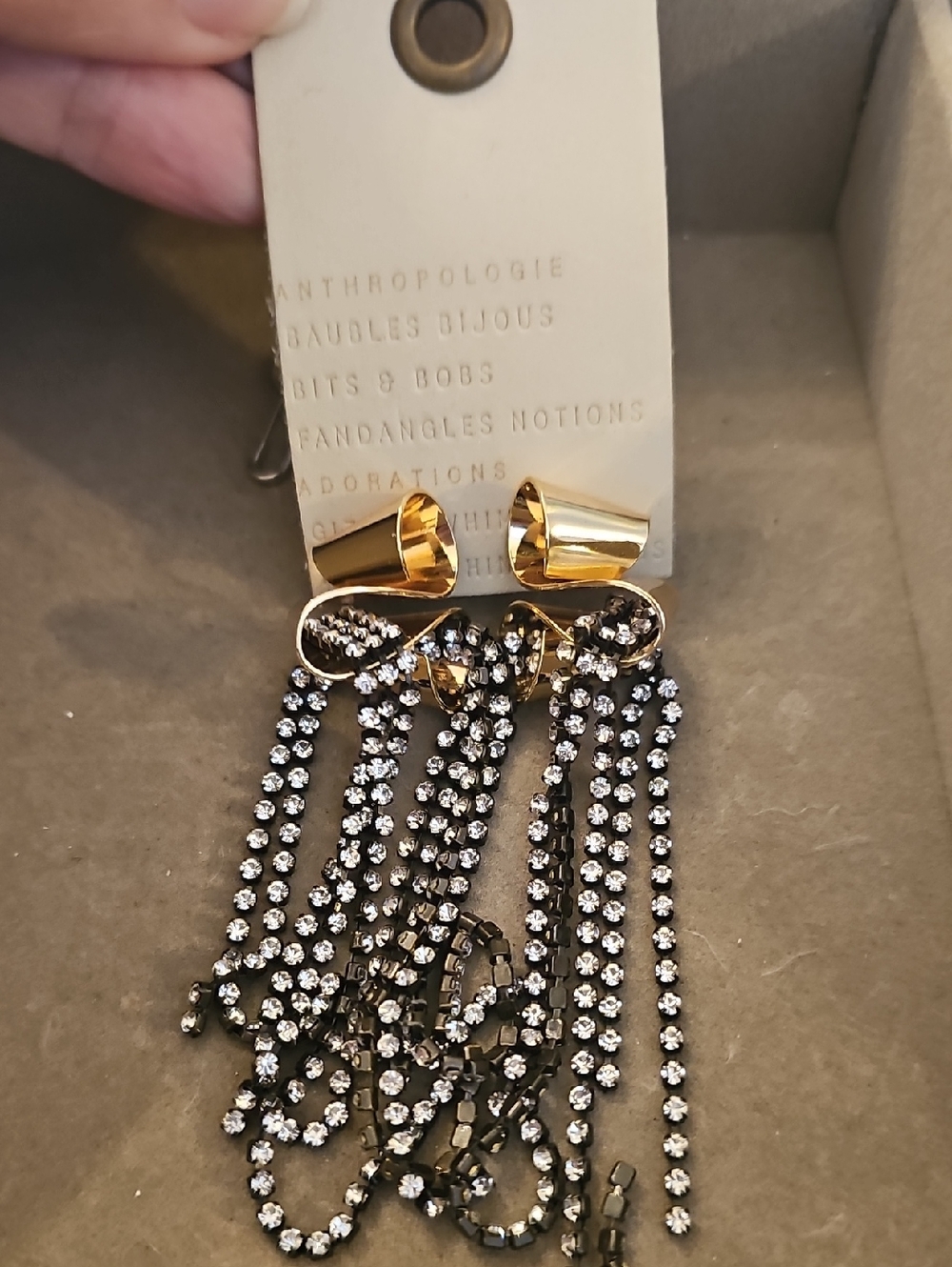 💜Anthropologie Gold Bow with Black Crystal Tassel Earrings💜